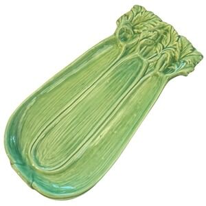 VTG Celery Dish 1975 Duncan Ceramic Relish Tray Green Vegetable HH 84